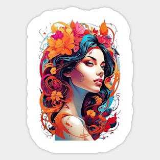 Women with Flowers in Her Hair: Blooming Beauty Sticker